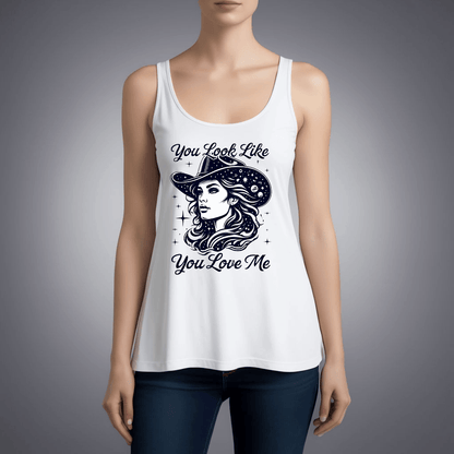 Cosmic Cowgirl Micro Ribbed Tank Top  - You Look Like You Love Me Country in My Heart