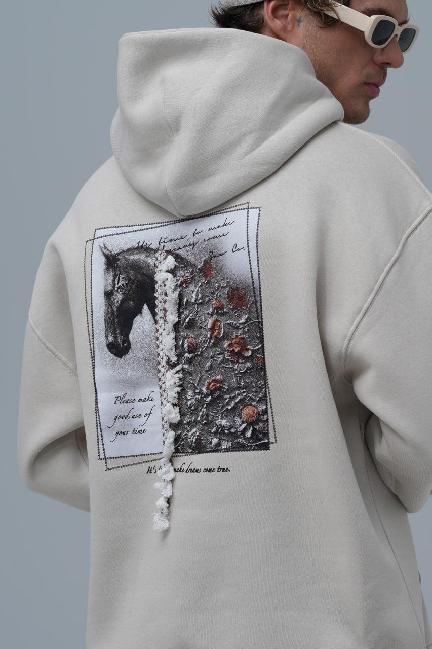 Mixed-Media Horse Graphic Hoodie Withinblack
