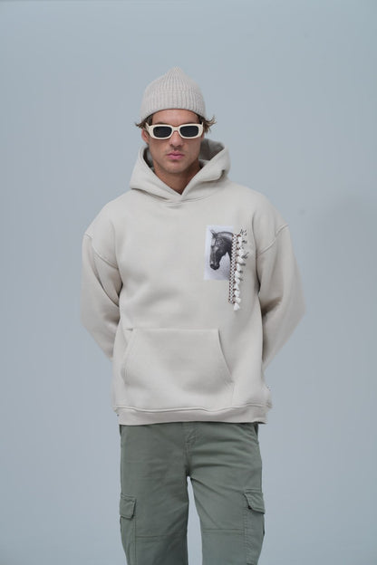 Mixed-Media Horse Graphic Hoodie Withinblack