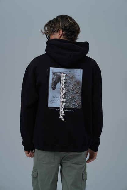 Mixed-Media Horse Graphic Hoodie Withinblack