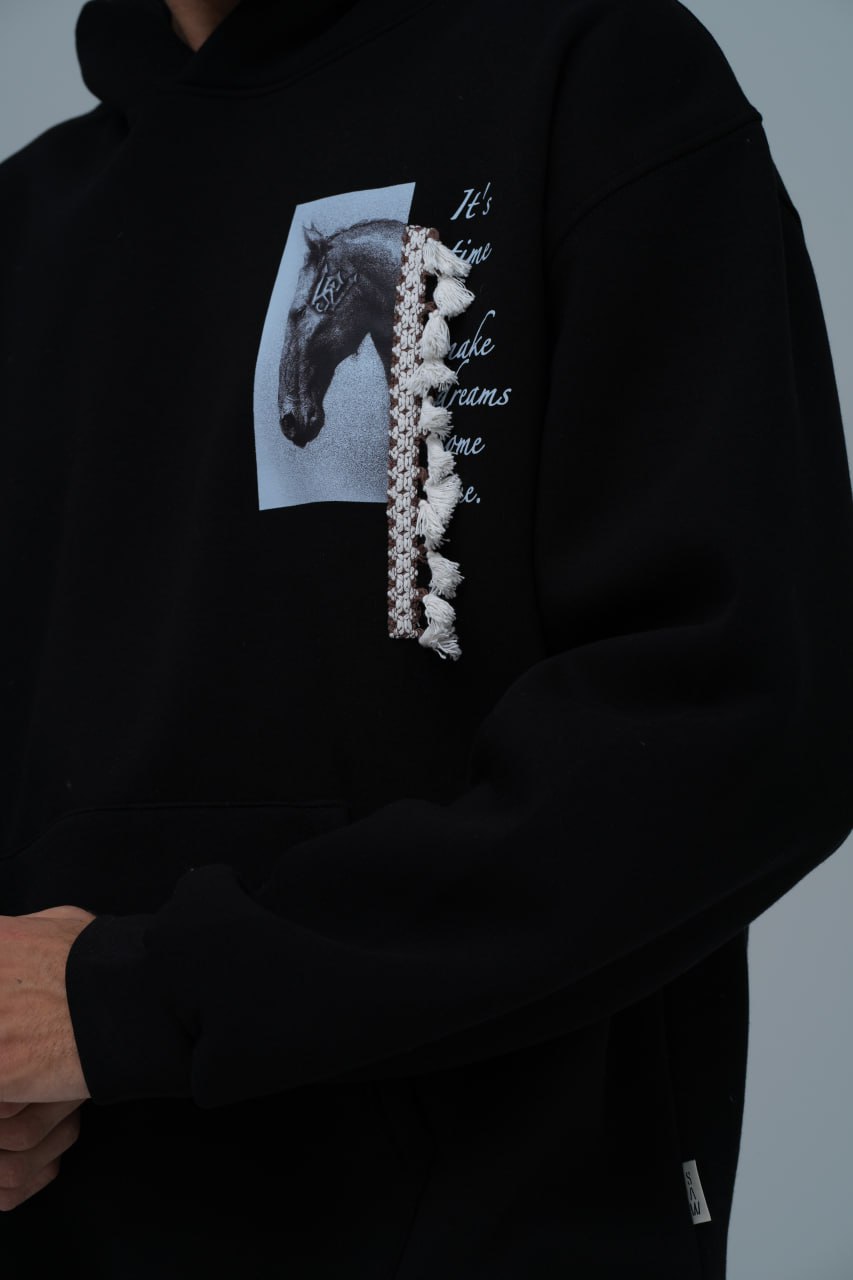 Mixed-Media Horse Graphic Hoodie Withinblack