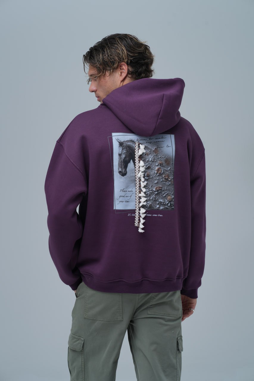 Mixed-Media Horse Graphic Hoodie Withinblack