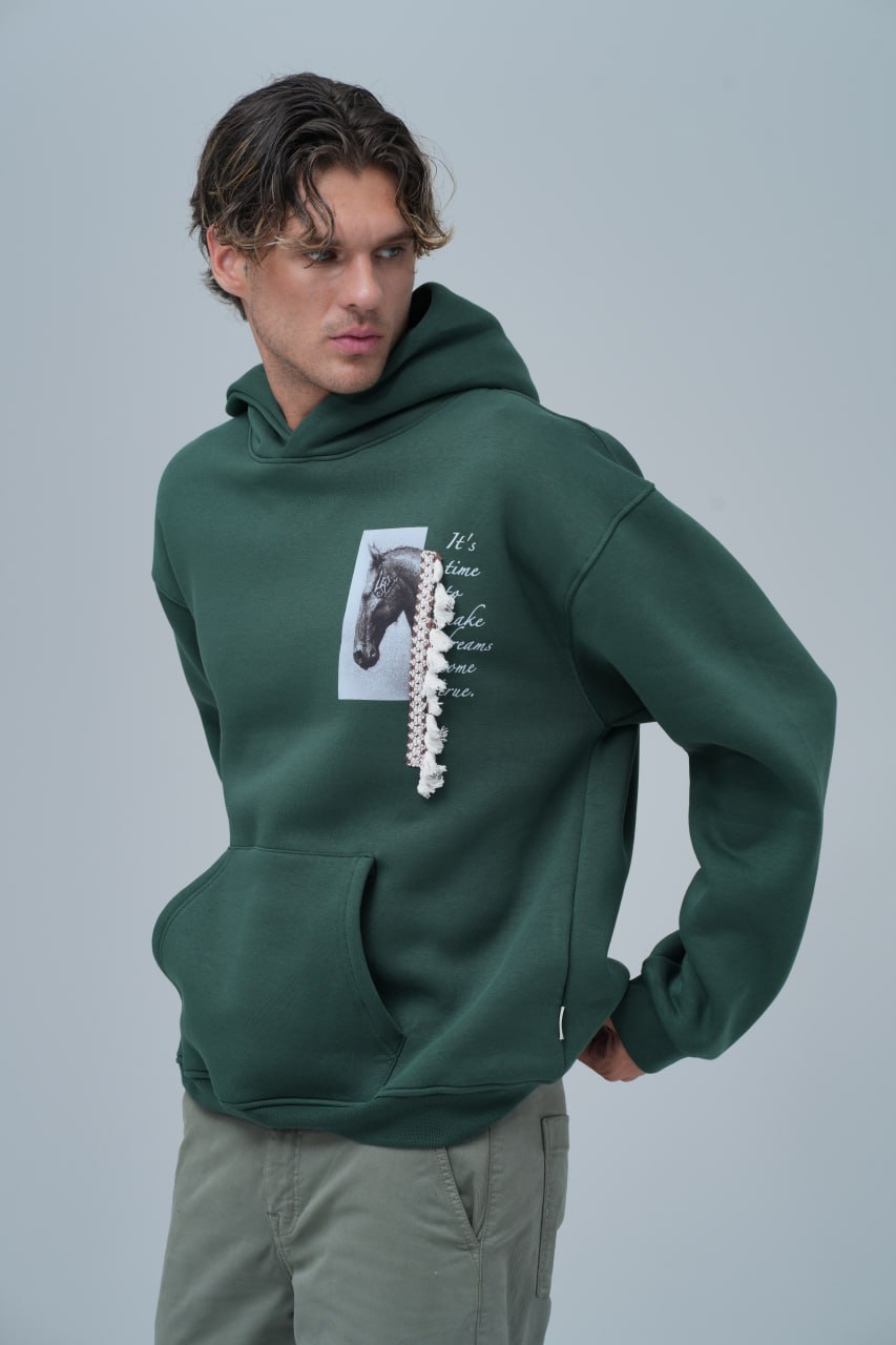 Mixed-Media Horse Graphic Hoodie Withinblack