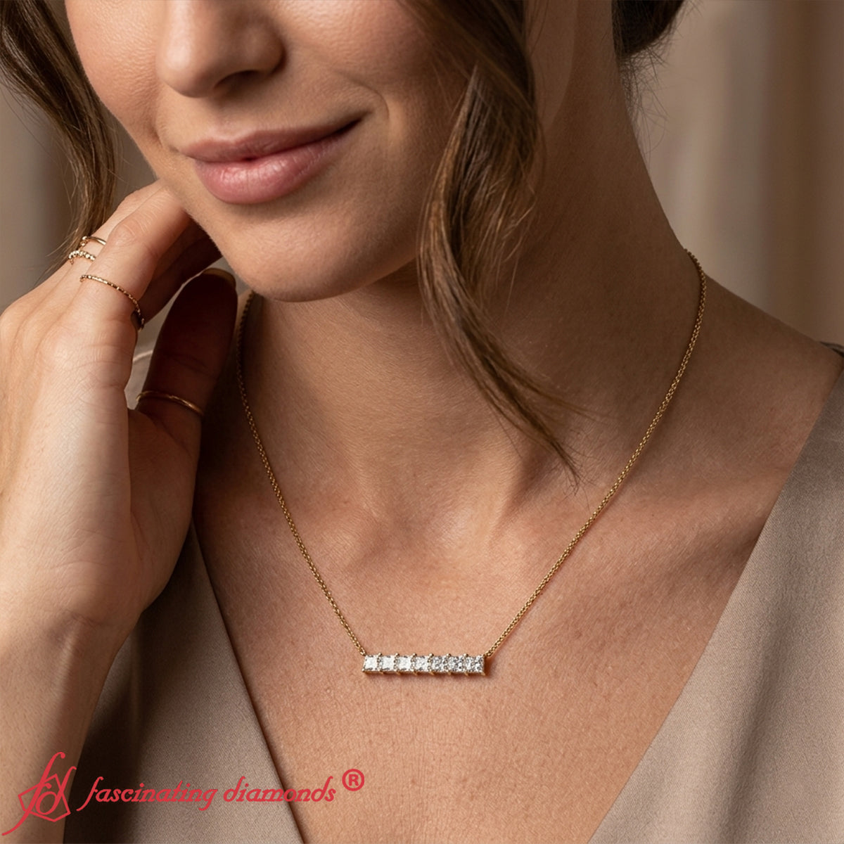 Princess Cut Horizontal Bar Pendant Fascinating Diamonds
