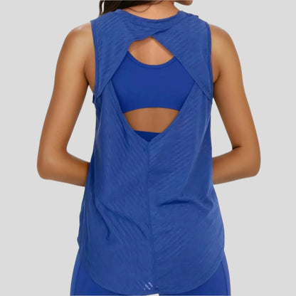 Sheer Striped Mesh Active Tank with Cut-Out Back Blue Fitkitty Culture Athleisure Wear, Yoga Wear & Women's Clothing