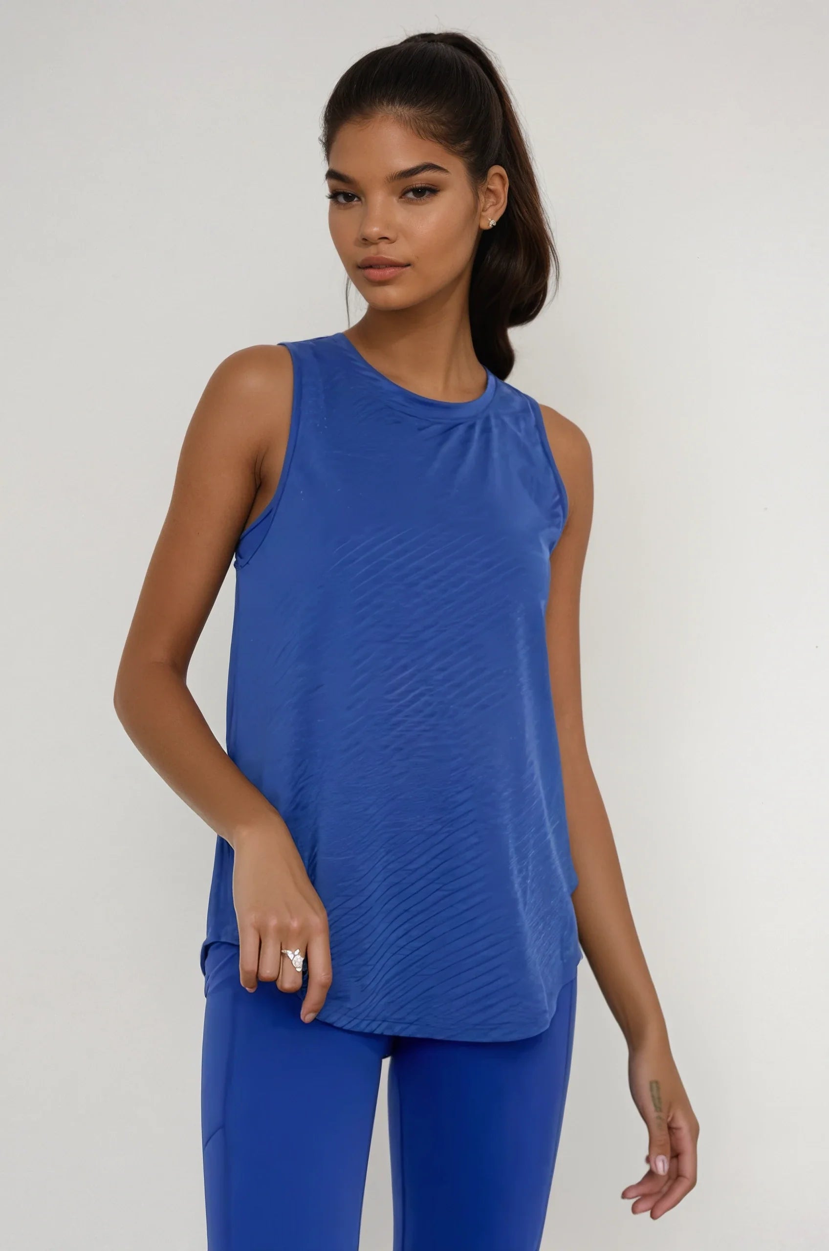 Sheer Striped Mesh Active Tank with Cut-Out Back Blue Fitkitty Culture Athleisure Wear, Yoga Wear & Women's Clothing
