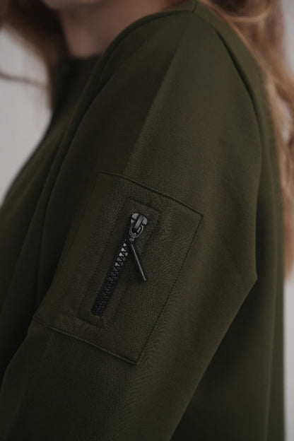 Dolman Sleeve Button Sweatshirt - Khaki MOOD + ELLWI