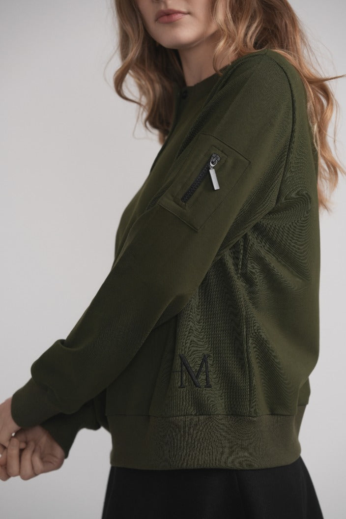 Dolman Sleeve Button Sweatshirt - Khaki MOOD + ELLWI