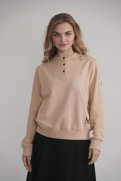 Dolman Sleeve Button Sweatshirt - Beige MOOD + ELLWI