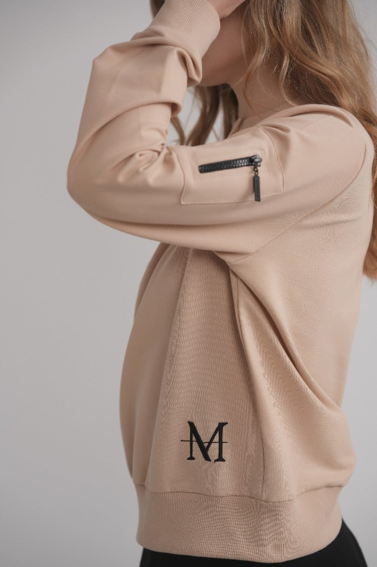Dolman Sleeve Button Sweatshirt - Beige MOOD + ELLWI