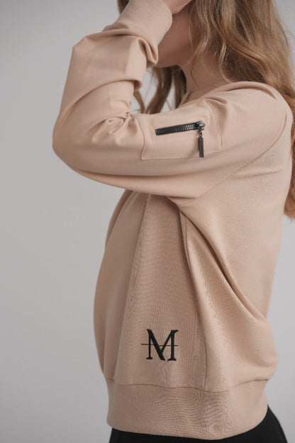 Dolman Sleeve Button Sweatshirt - Beige MOOD + ELLWI