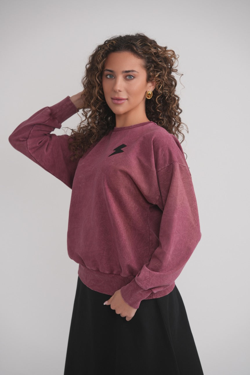 Acid Wash Sweatshirt - Wine MOOD + ELLWI