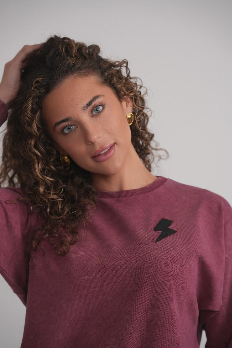 Acid Wash Sweatshirt - Wine MOOD + ELLWI