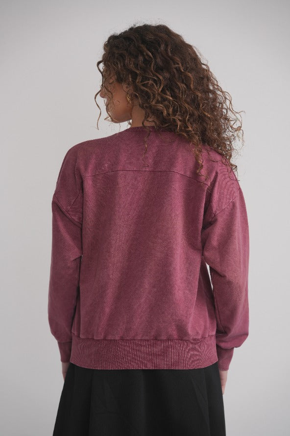 Acid Wash Sweatshirt - Wine MOOD + ELLWI