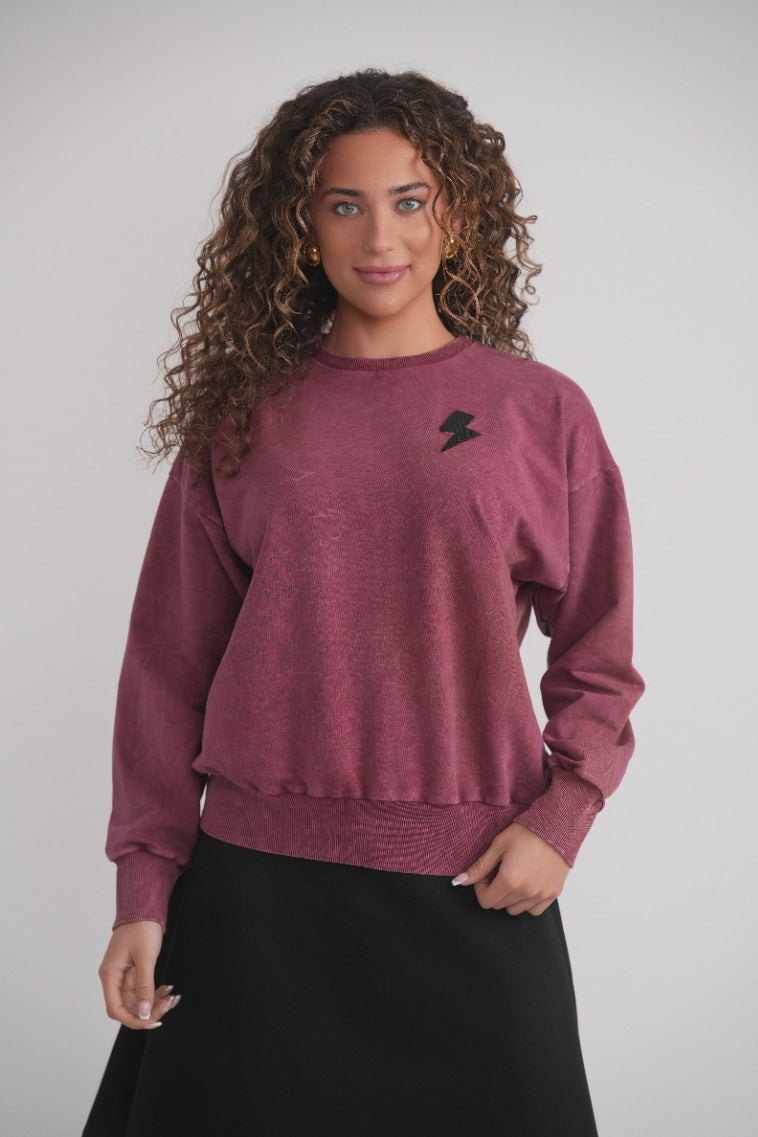 Acid Wash Sweatshirt - Wine MOOD + ELLWI