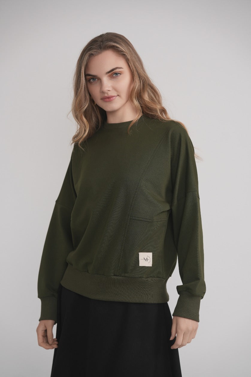 French Terry Sweatshirt with Logo - Khaki MOOD + ELLWI