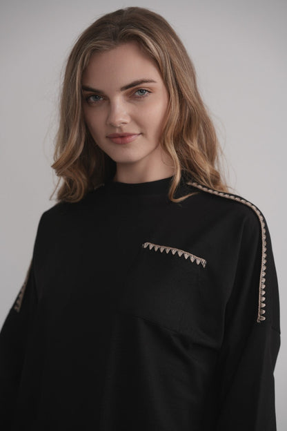 French Terry Sweatshirt with Blanket Stitch - Mocha MOOD + ELLWI
