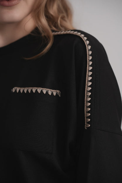 French Terry Sweatshirt with Blanket Stitch - Mocha MOOD + ELLWI