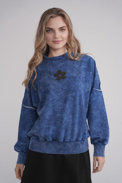 Acid Wash Dolman Sweatshirt - Blue MOOD + ELLWI