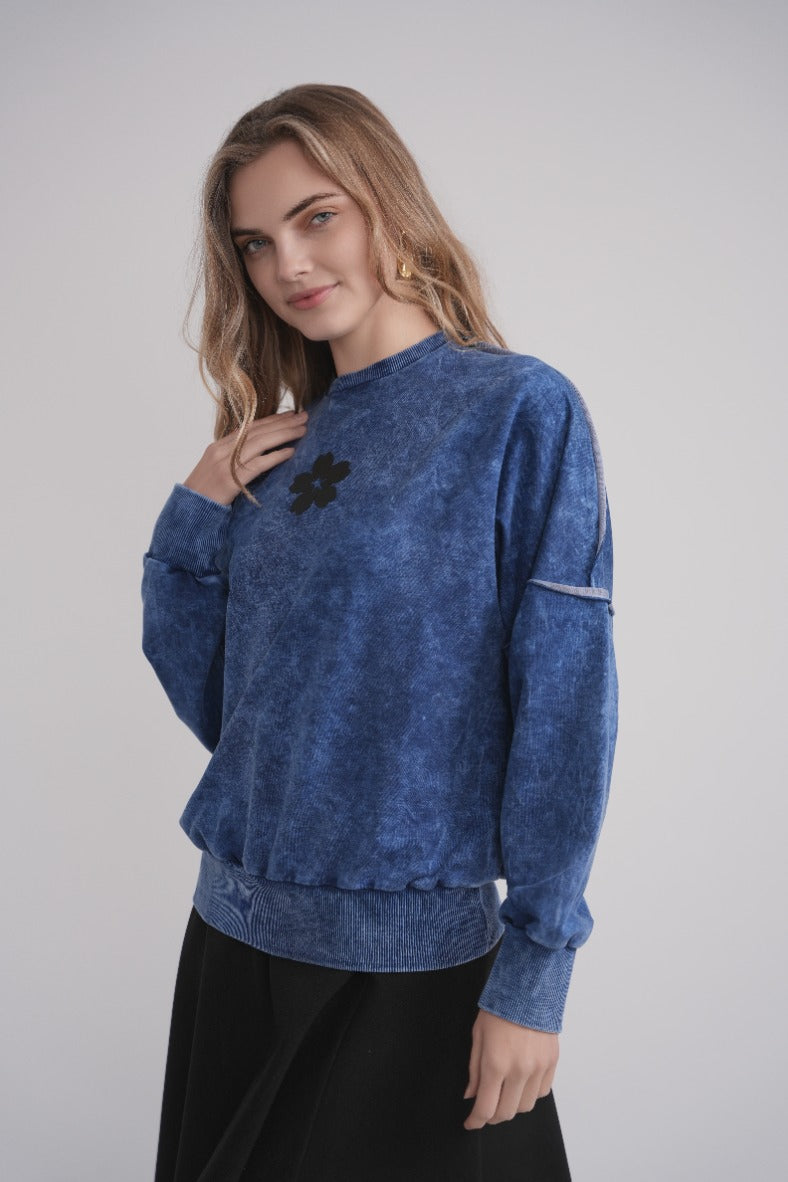 Acid Wash Dolman Sweatshirt - Blue MOOD + ELLWI