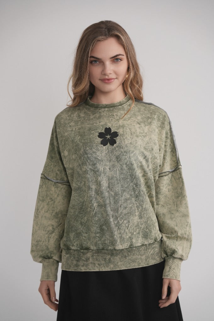 Acid Wash Dolman Sweatshirt - Green MOOD + ELLWI