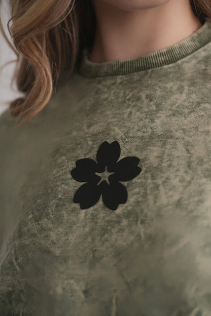 Acid Wash Dolman Sweatshirt - Green MOOD + ELLWI