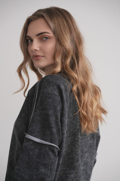 Acid Wash Sweatshirt With Buttons - Grey MOOD + ELLWI