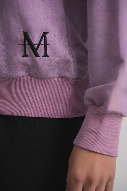 Acid Wash Sweatshirt With Buttons - Lavender MOOD + ELLWI