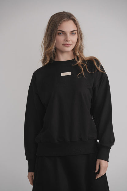 Black Sweatshirt With Leather Embossed Logo MOOD + ELLWI