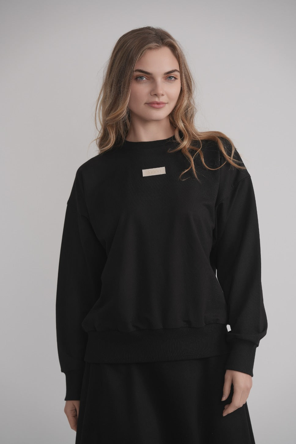Black Sweatshirt With Leather Embossed Logo MOOD + ELLWI