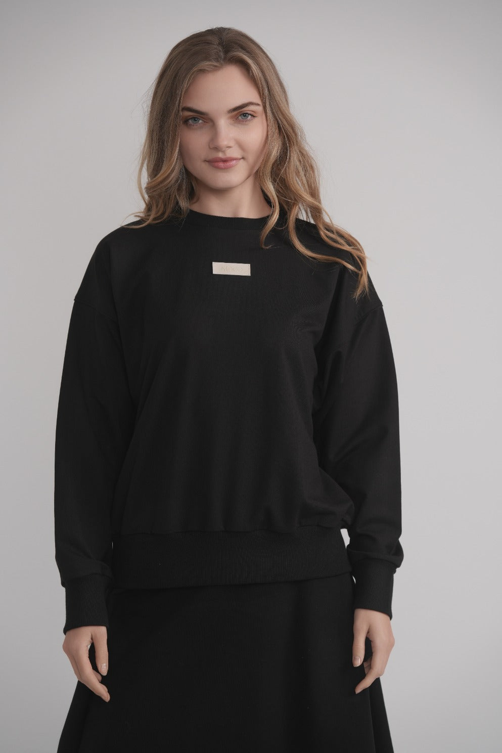 Black Sweatshirt With Leather Embossed Logo MOOD + ELLWI