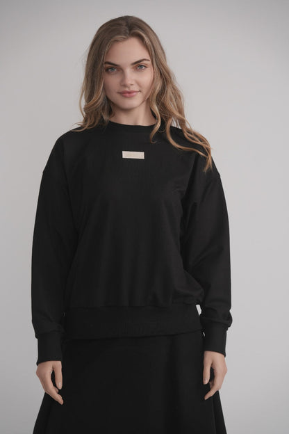 Black Sweatshirt With Leather Embossed Logo MOOD + ELLWI