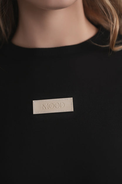 Black Sweatshirt With Leather Embossed Logo MOOD + ELLWI