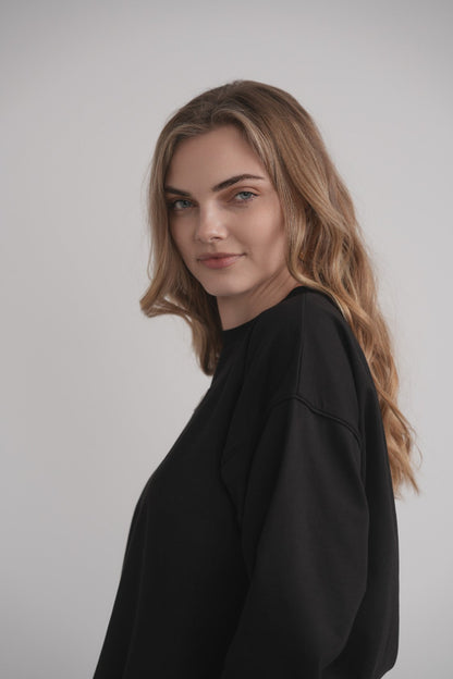 Black Sweatshirt With Leather Embossed Logo MOOD + ELLWI