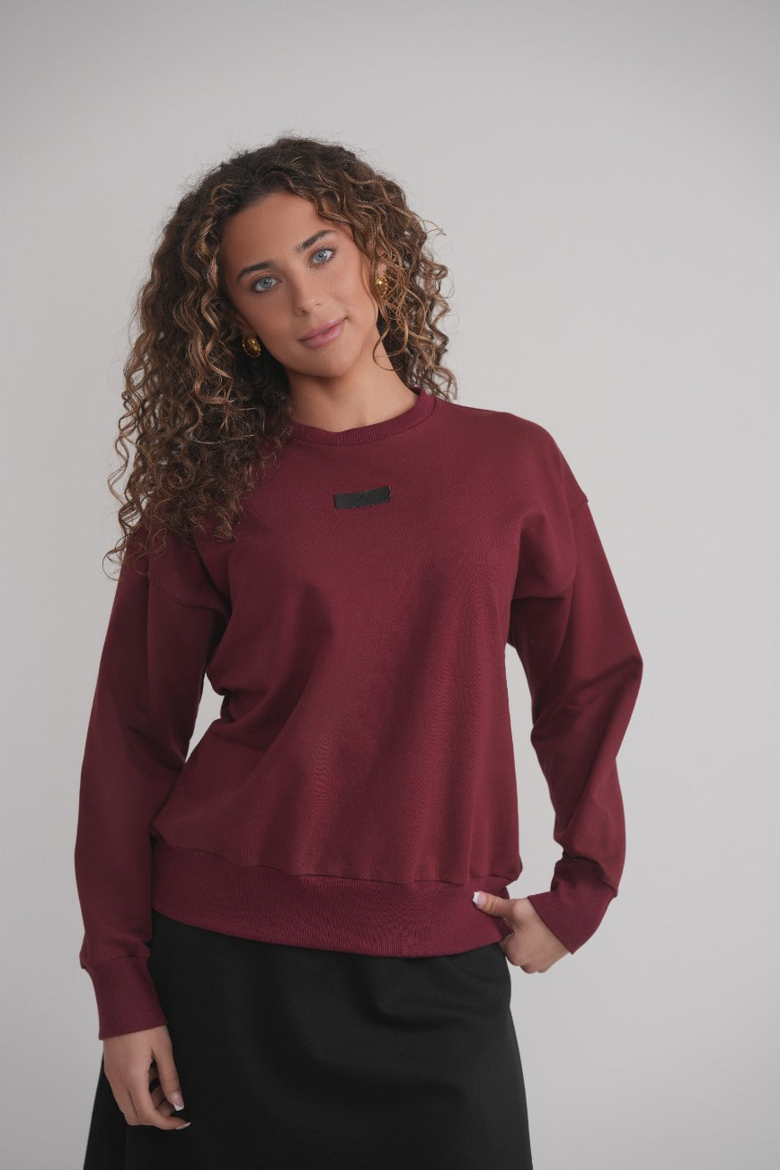 Wine Sweatshirt With Leather Embossed Logo MOOD + ELLWI