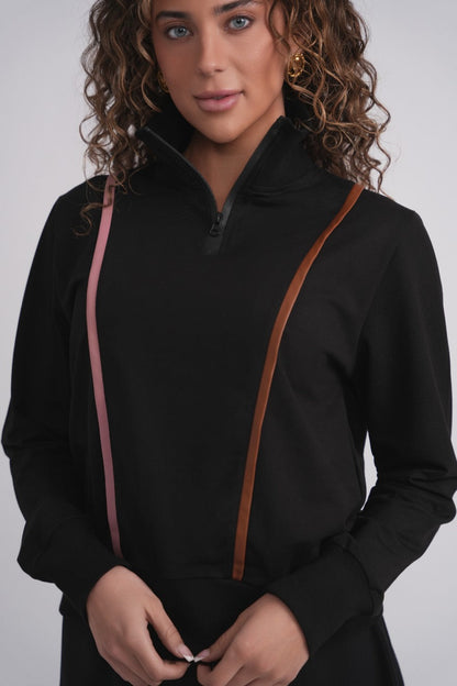 Leather Piping Half Zip Sweathsirt MOOD + ELLWI
