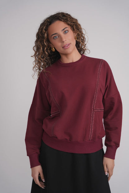 Burgundy Triangle Stitch Sweatshirt MOOD + ELLWI