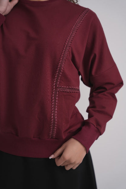 Burgundy Triangle Stitch Sweatshirt MOOD + ELLWI