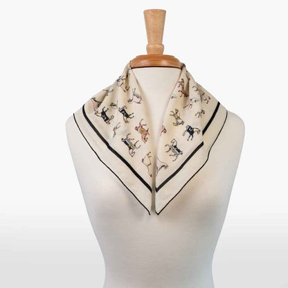 Hunt Club - Stylized Equestrian Pattern in Ivory Fine Cotton Scarf Urban-Equestrian