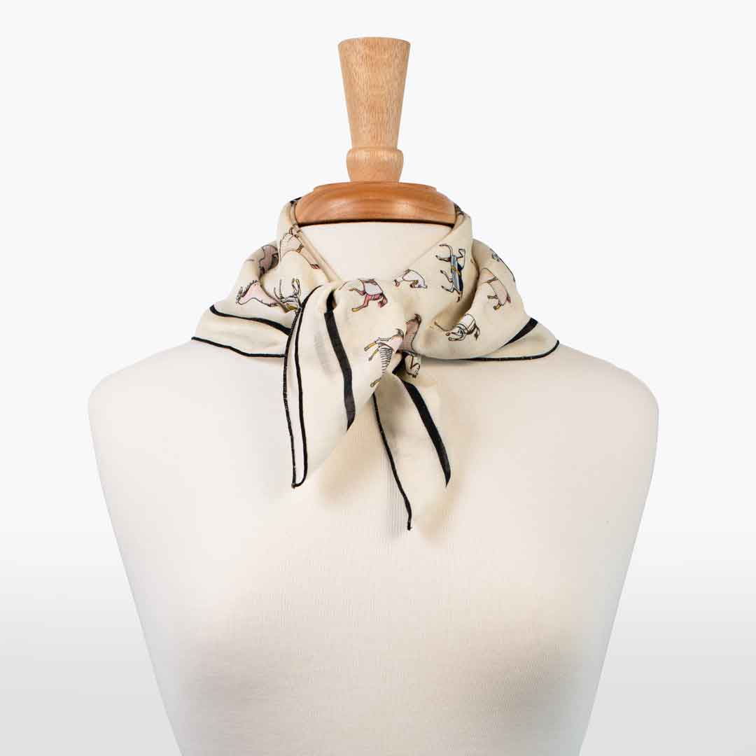 Hunt Club - Stylized Equestrian Pattern in Ivory Fine Cotton Scarf Urban-Equestrian