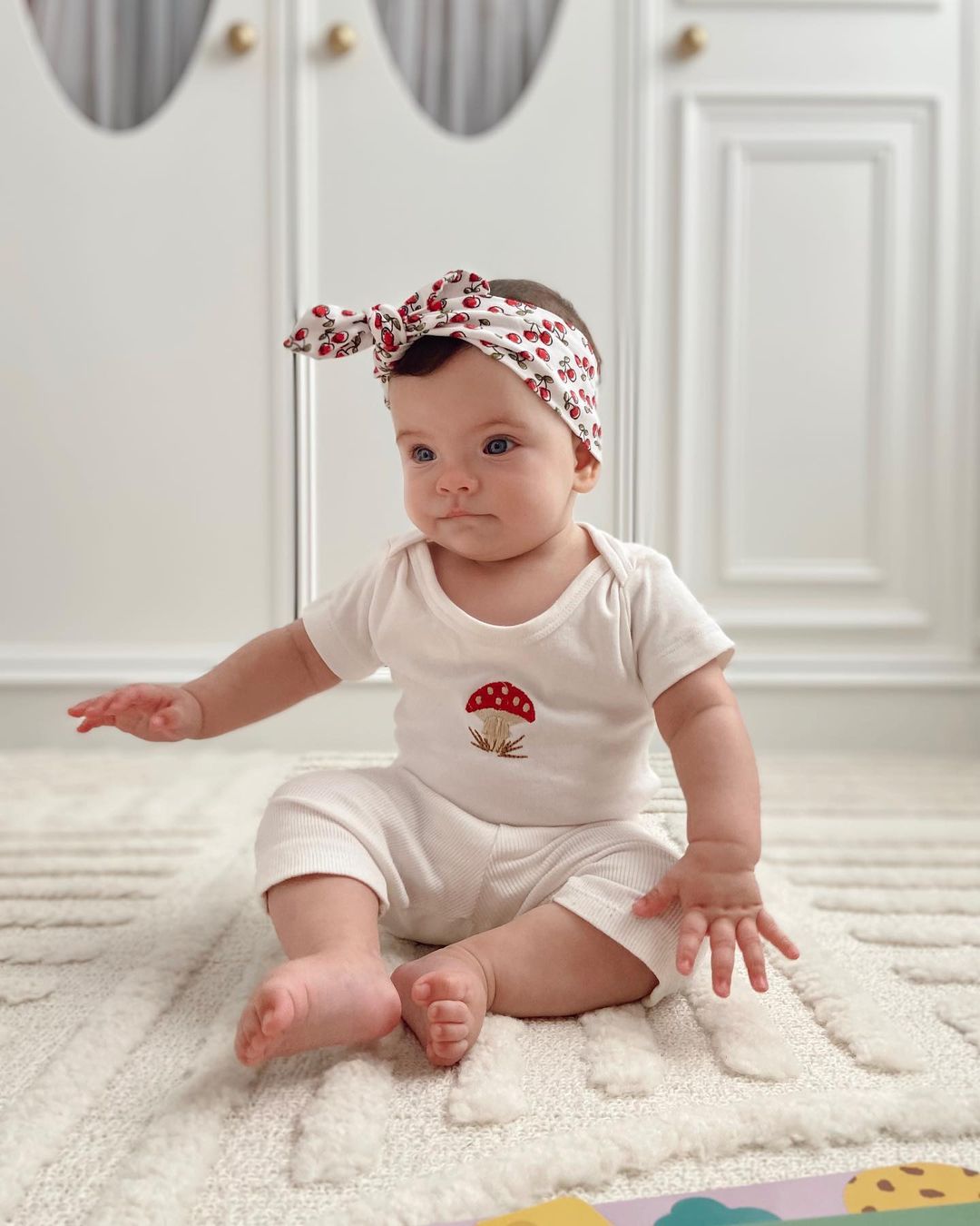 Mushroom Patterned Short Sleeve Bodysuit Honey and Hive