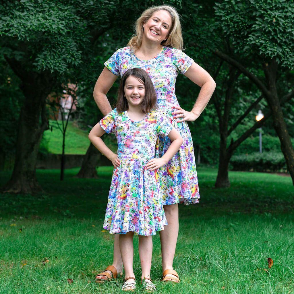 "Staff Meeting" Rainbow Music Notes Super Twirler Dress with Pockets Princess Awesome & Boy Wonder