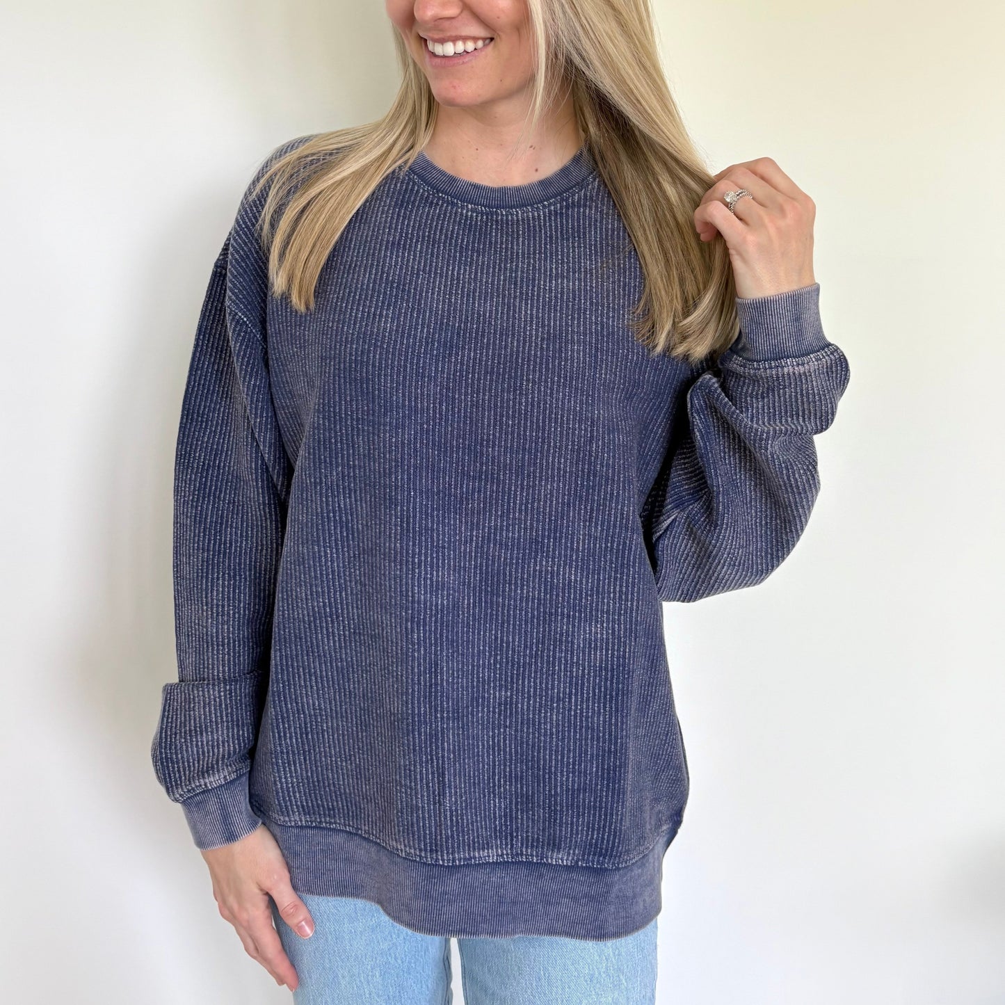 Navy Oversized Corded Crew Ivy + Cloth