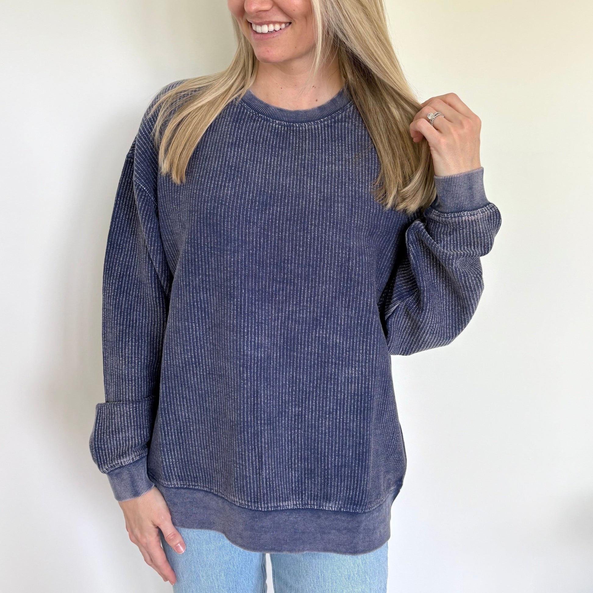 Navy Oversized Corded Crew Ivy + Cloth