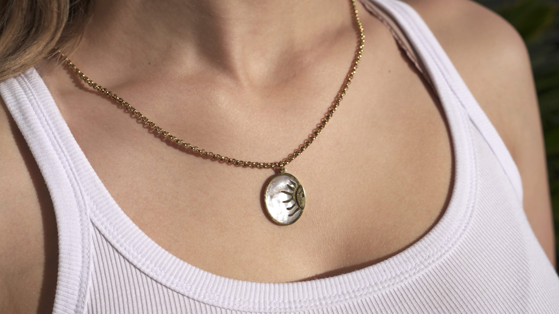Pearl Shell Sun Pendant Necklace LUNAR VINES