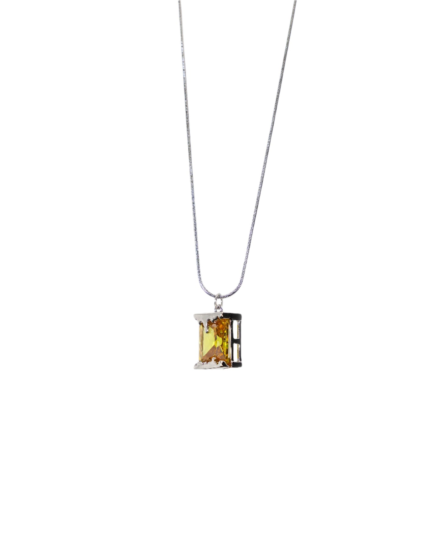 Vintage Brass Zircon Pendant Necklace LUNAR VINES