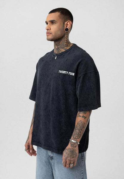Nahmias Black 24 Blur Boxy Tee - Designer Vintage Style T-Shirt - Streetwear Graphic Top Withinblack