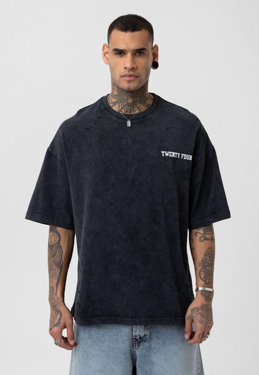 Nahmias Black 24 Blur Boxy Tee - Designer Vintage Style T-Shirt - Streetwear Graphic Top Withinblack