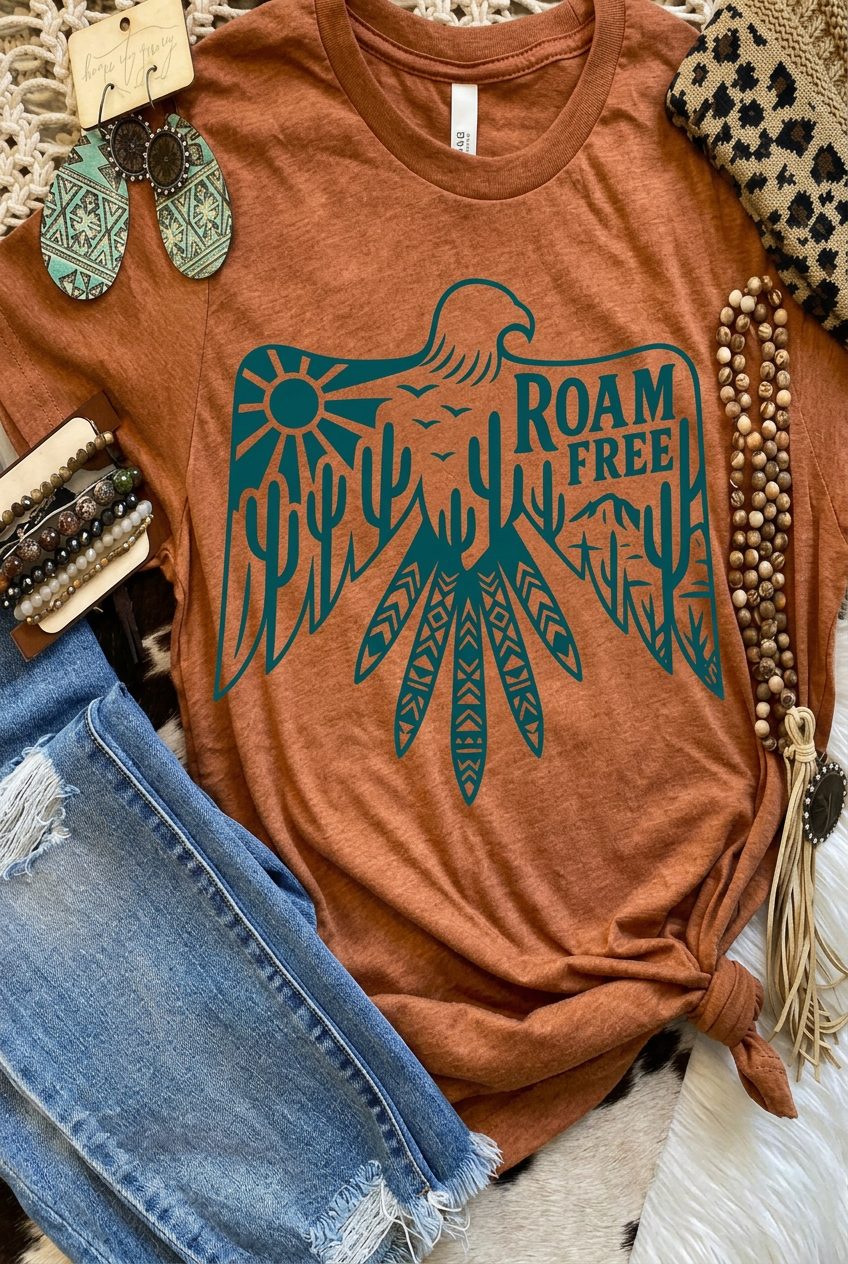 Roam Free Tee (Boho/Western) Fitkitty Culture Athleisure Wear, Yoga Wear & Women's Clothing