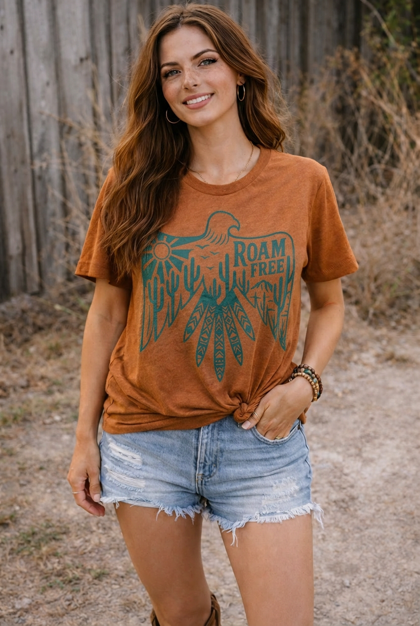 Roam Free Tee (Boho/Western) Fitkitty Culture Athleisure Wear, Yoga Wear & Women's Clothing